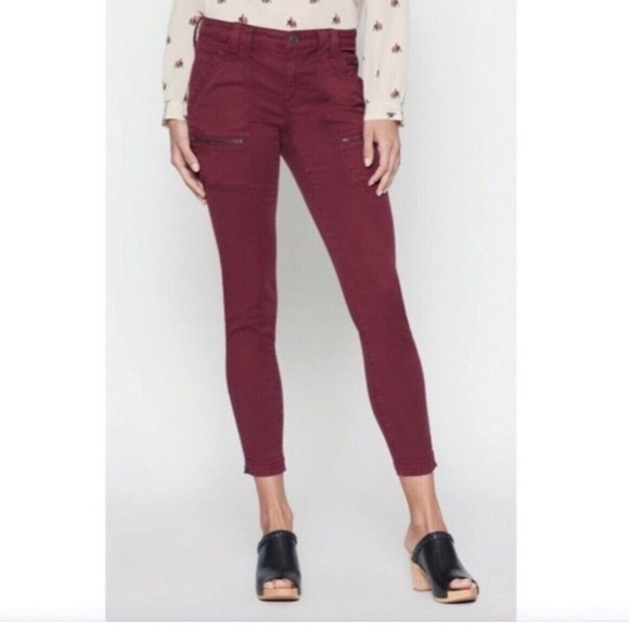 JOIE Park Low / Mid Rise Skinny Crop Ankle Zip Utility Pant in Burgundy